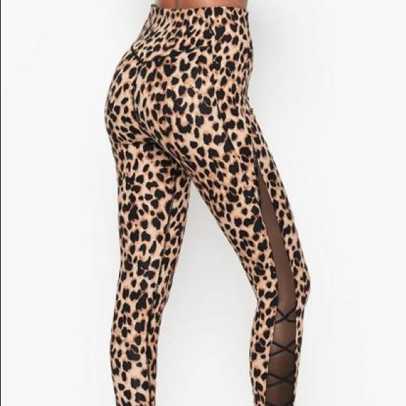 Victoria's Secret Incredible Essential Lace Up Legging Leopard Brown Medium 8 - Picture 2 of 11